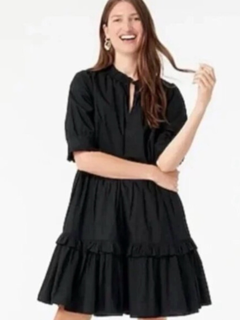 J. Crew Black Tiered Tie-Neck Mini Dress
